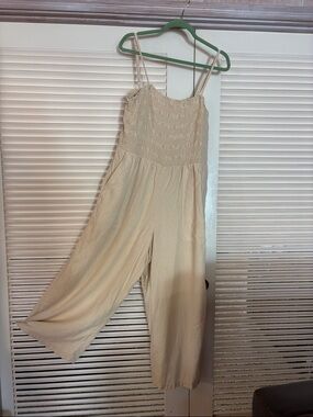 Universal Thread Cream Smocked Wide-Leg Jumpsuit